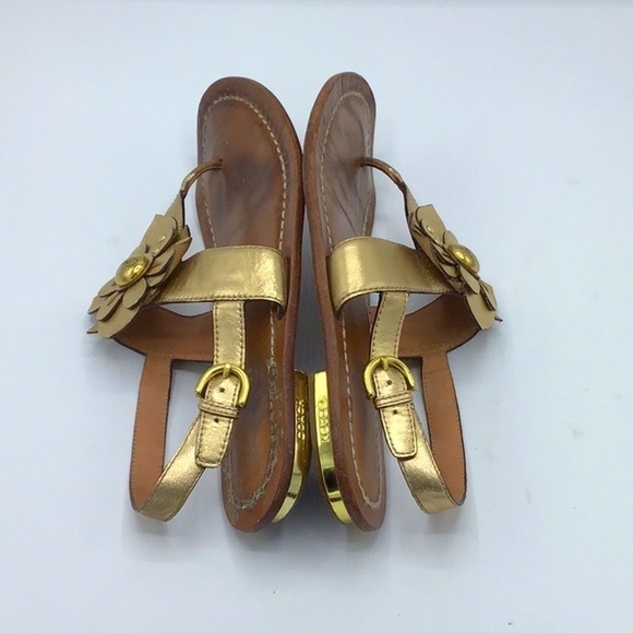 Coach Gold Sari Metallic Flowers Leather Sandals Size 8 - Picture 10 of 14